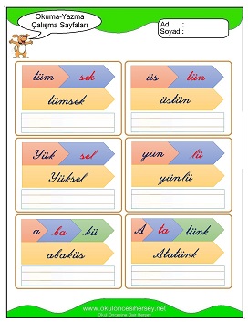 ü sesi Çalışma Sayfaları